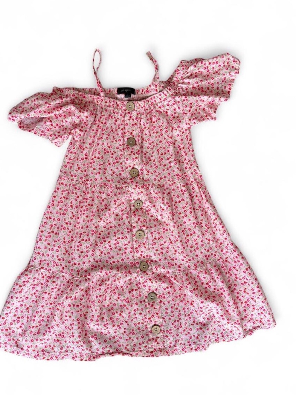 Girls Pink Floral Button-Down Summer Dress